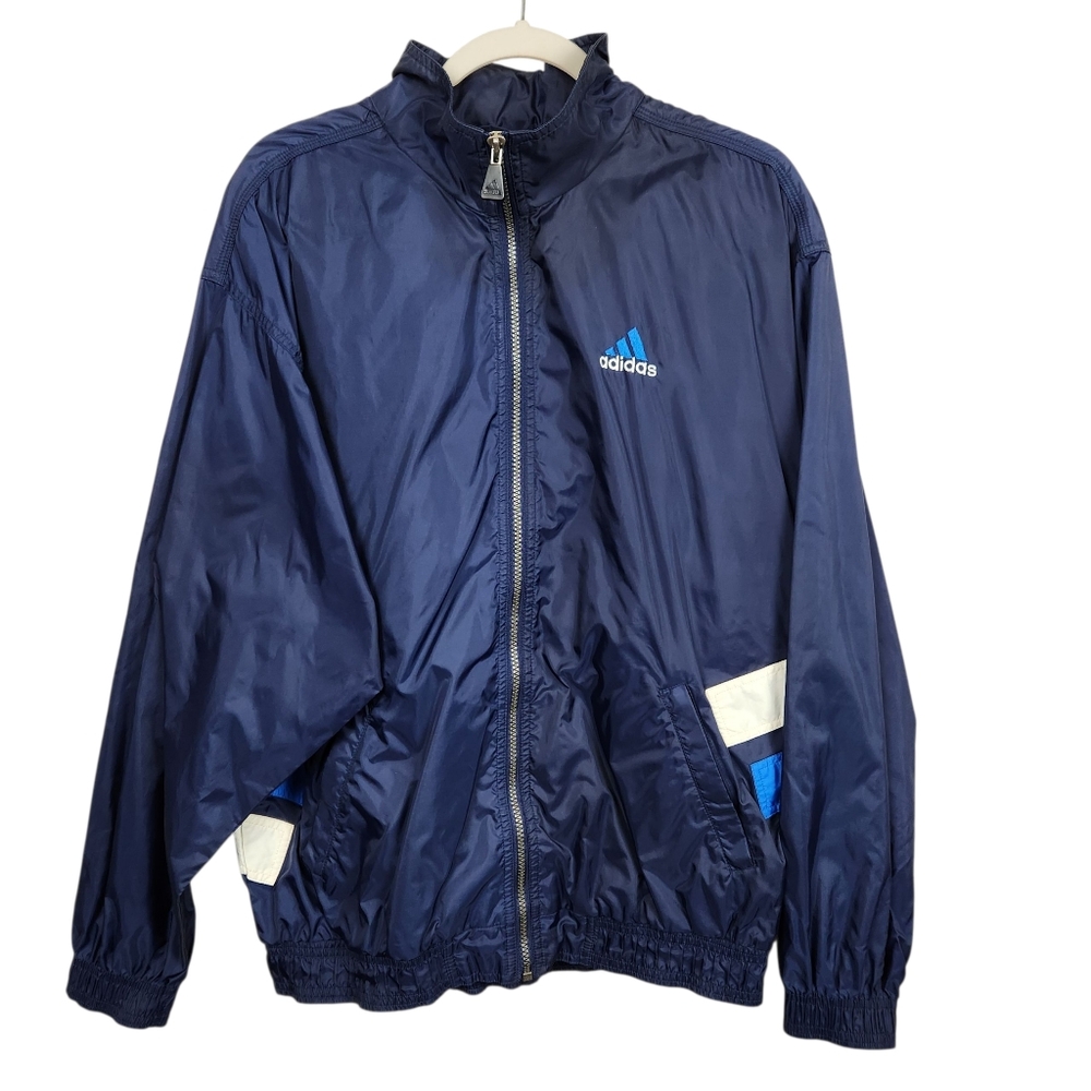 Adidas Vintage 90's Y2K Navy Blue Three Stripes Zip Up Windbreaker Mens Size M